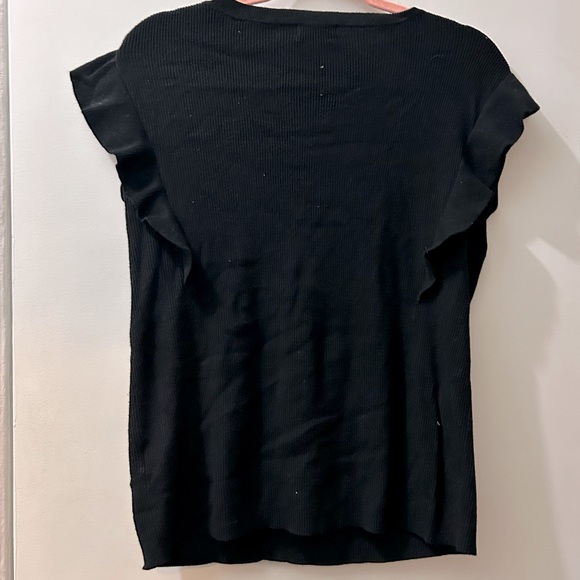 Short Sleeve Black Top with Charming Fringe Details - Picture 2 of 3